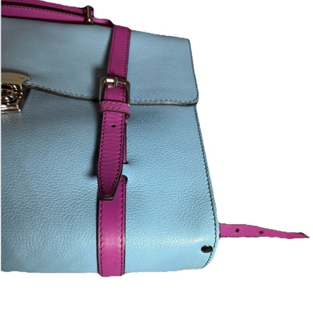 DOLCE & GABBANA Blue Leather Briefcase Backpack Top Handle Satchel Fuchsia Strap - Picture 12 of 16